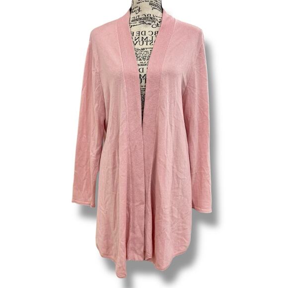 J Jill Size L Baby Pink Wool Blend Open Cardigan Sweater Packable - Picture 1 of 6